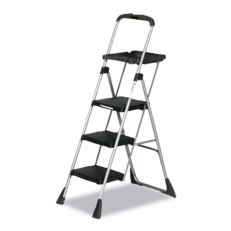 Picture of Max Work Steel Platform Ladder, 22w x 31d x 55h, 3-Step, Black