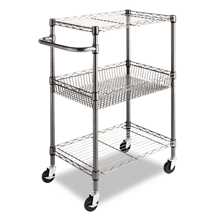 Picture of Three-Tier Wire Rolling Cart, 28w x 16d x 39h, Black Anthracite