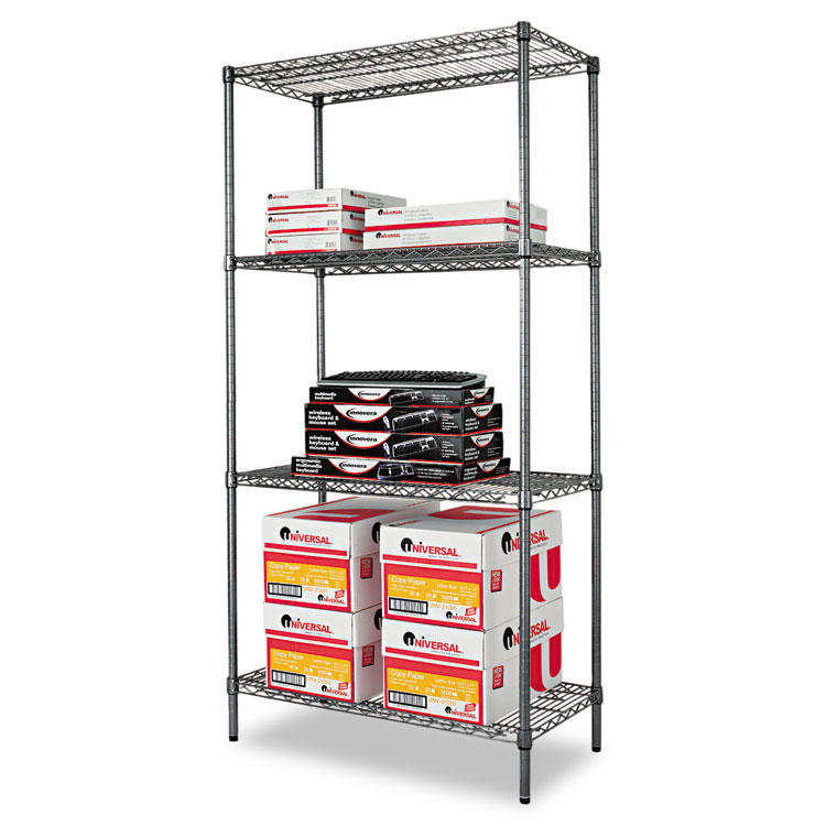 Picture of Alera® Wire Shelving Starter Kit, Four-Shelf, 36w x 18d x 72h, Black Anthracite