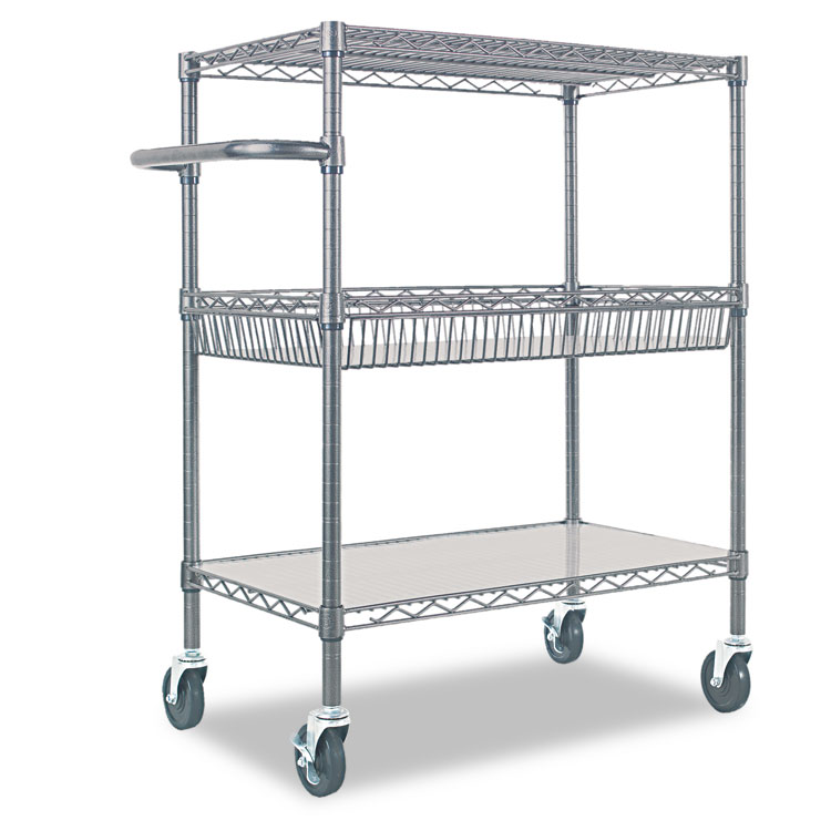 Picture of Three-Tier Wire Rolling Cart, 34w x 18d x 40h, Black Anthracite