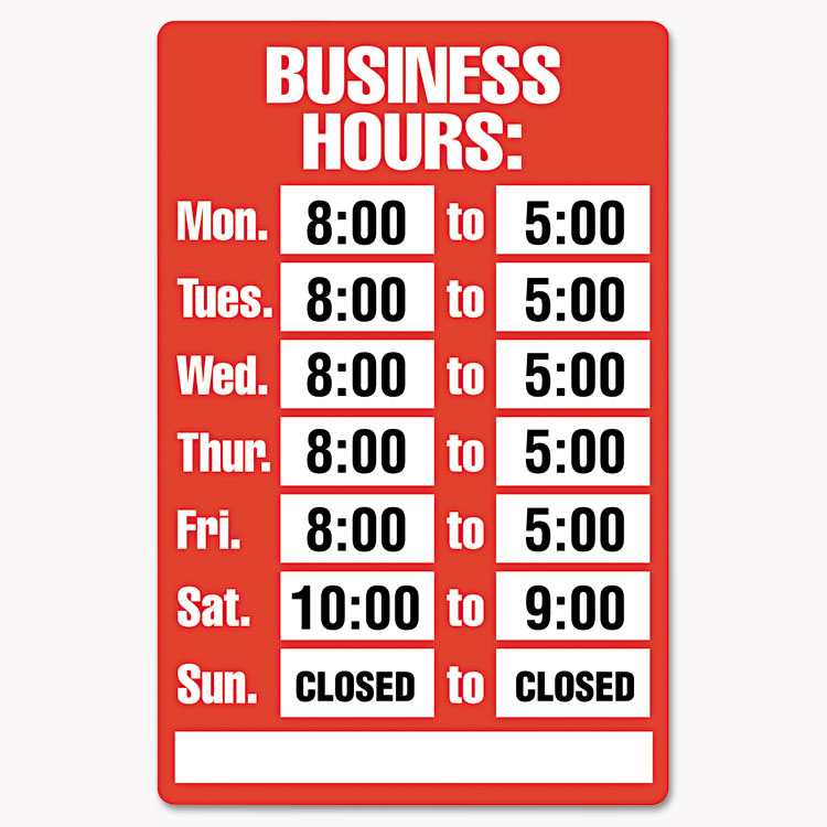 Picture of Business Hours Sign Kit, 15 x 19, Red