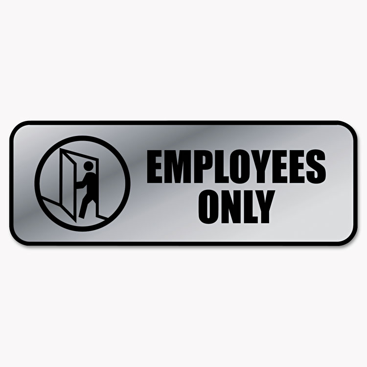 Picture of Brushed Metal Office Sign, Employees Only, 9 x 3, Silver