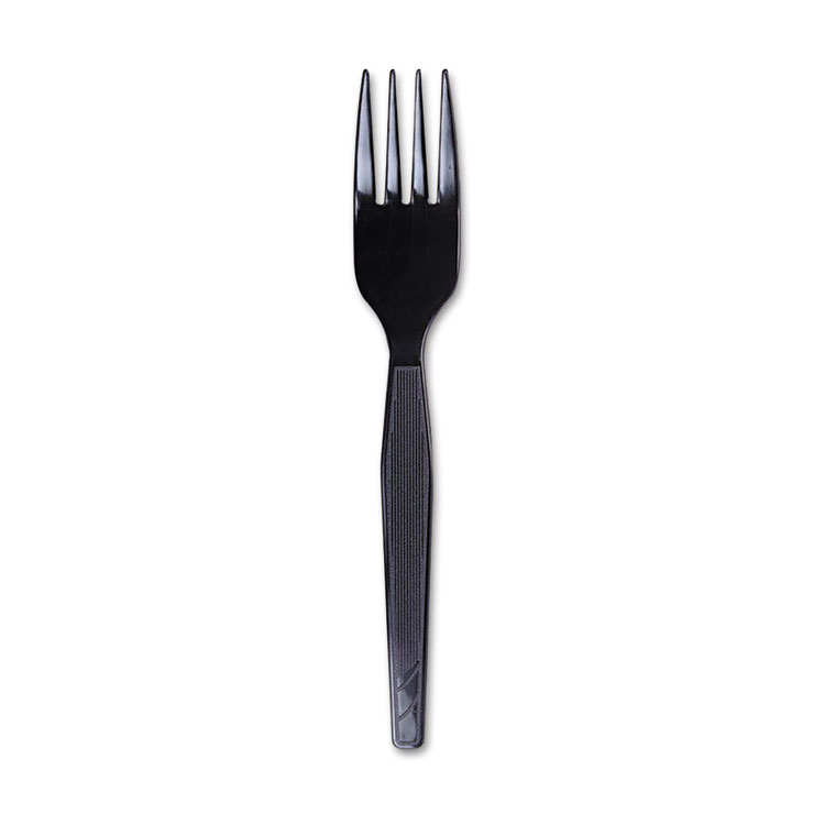 Picture of Plastic Cutlery, Heavy Mediumweight Forks, Black, 1000/carton