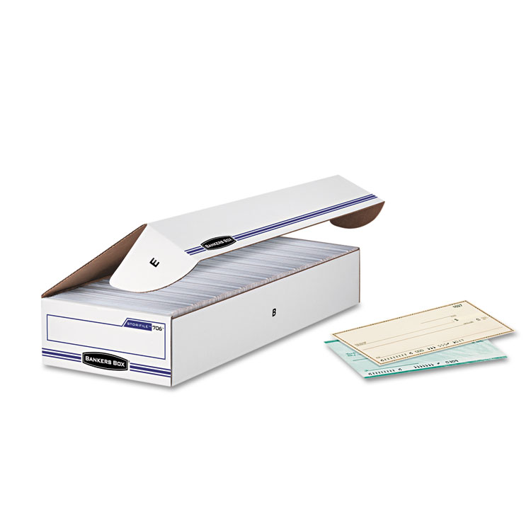 Picture of STOR/FILE Storage Box, Check, Flip-Top Lid, White/Blue, 12/Carton