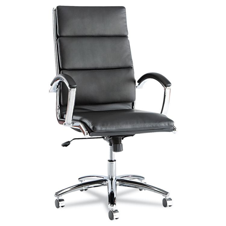 Picture of Alera Neratoli Series High-Back Swivel/Tilt Chair, Black Leather, Chrome Frame