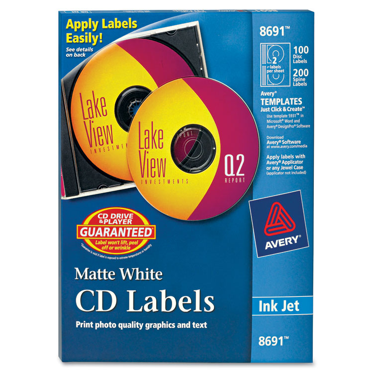 Picture of Inkjet CD Labels, Matte White, 100/Pack