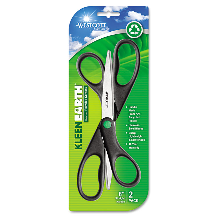 Picture of KleenEarth Recycled Scissors, 8" Long, Black, 2/Pack