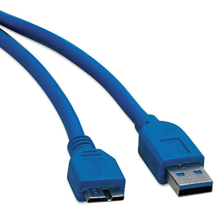Picture of USB 3.0 Device Cable, USB 3.0 A/USB 3.0 Micro-B, 3 ft, Blue