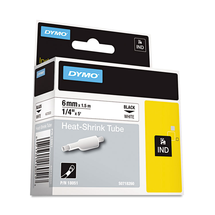 Picture of Rhino Heat Shrink Tubes Industrial Label Tape, 1/4" x 5 ft, White/Black Print