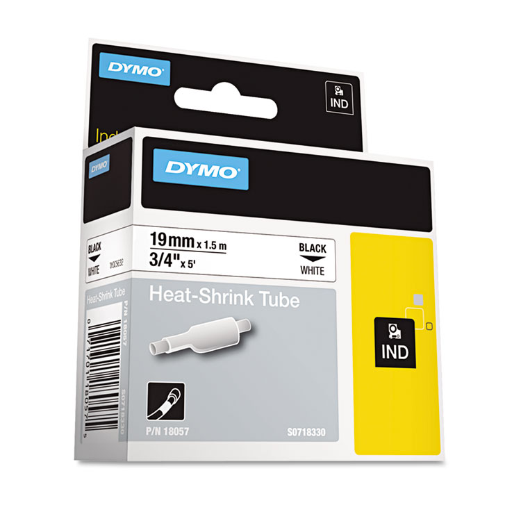 Picture of Rhino Heat Shrink Tubes Industrial Label Tape, 3/4" x 5 ft, White/Black Print