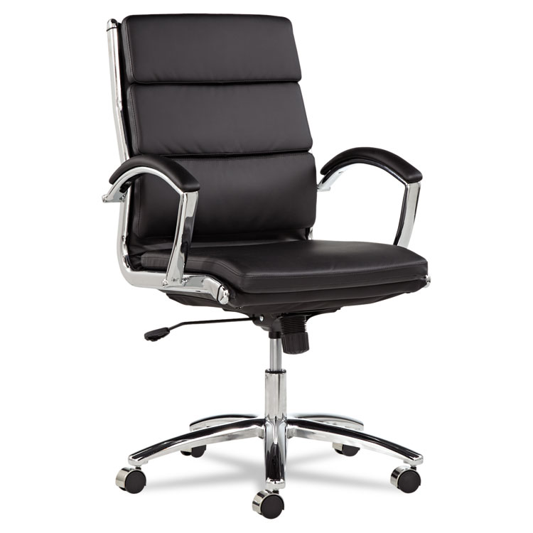 Picture of Alera Neratoli Series Mid-Back Swivel/Tilt Chair, Black Leather, Chrome Frame