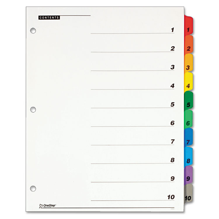 Picture of Traditional OneStep Index System, 10-Tab, 1-10, Letter, Multicolor, 10/Set