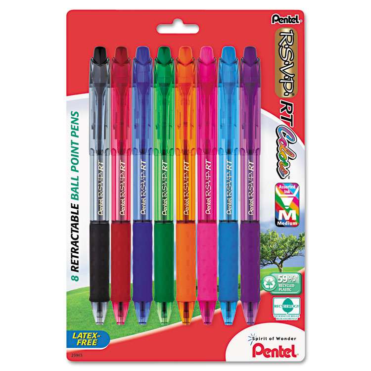 Picture of R.S.V.P. RT Retractable Ballpoint Pen, 1mm, Clear Barrel, Assorted Ink, 8/Pack