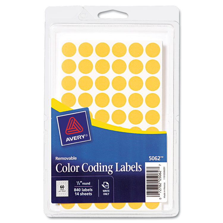 Picture of Handwrite Only Removable Round Color-Coding Labels, 1/2" dia, Neon Orange,840/PK