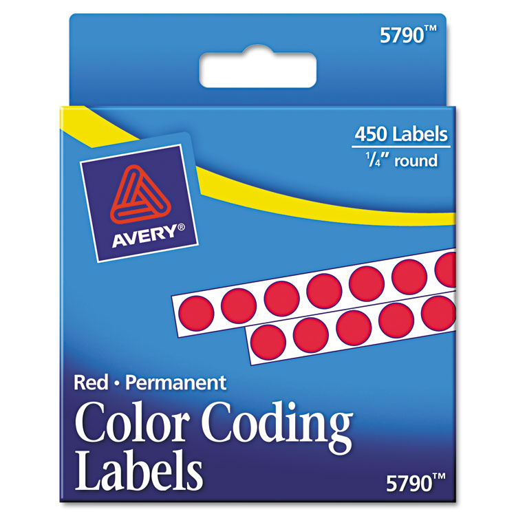 Picture of Permanent Self-Adhesive Round Color-Coding Labels, 1/4" dia, Red, 450/Pack