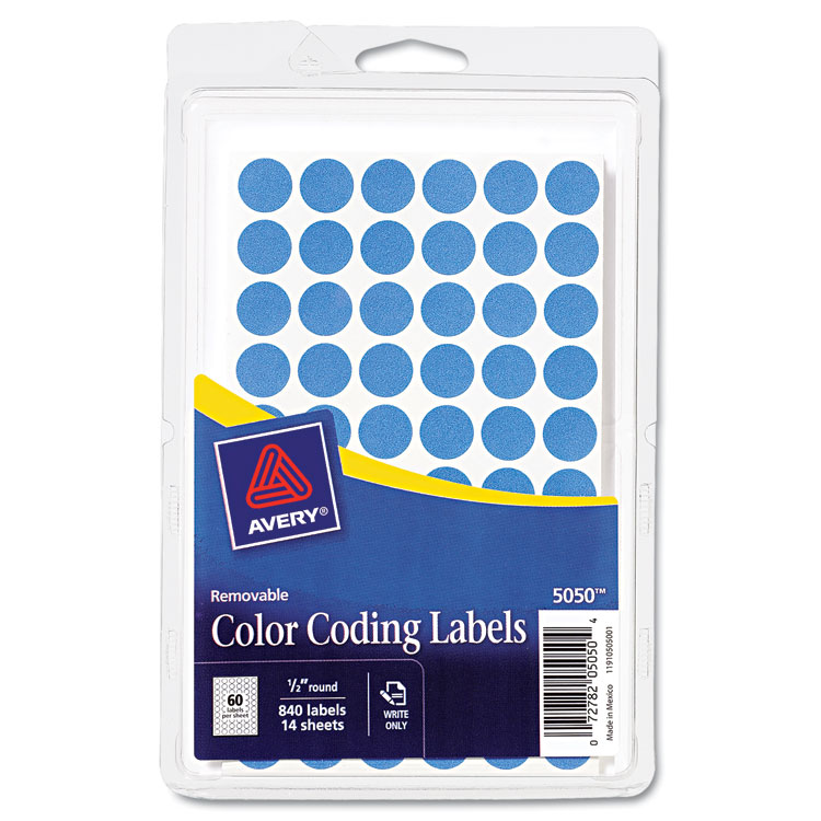 Picture of Handwrite Only Removable Round Color-Coding Labels, 1/2" dia, Light Blue, 840/PK