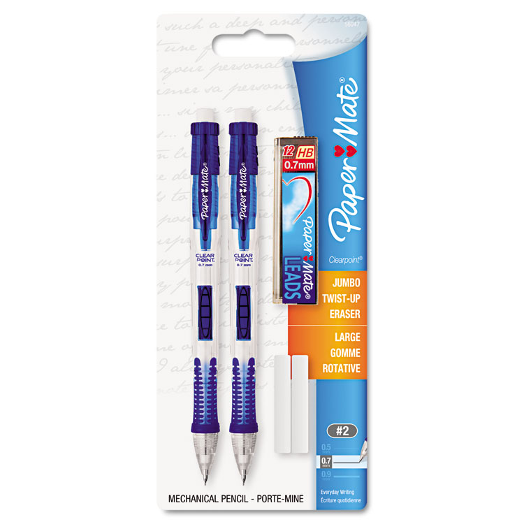 Paper Mate Profile Mech Mechanical Pencil Set, 0.7mm #2 Pencil Lead, Great  for Home, School, Office Use, Assorted Barrel Colors, 4 Pencils, 1 Lead  Refill Set, 5 Erasers 