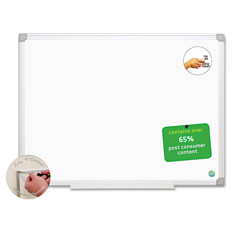 Picture of Earth Easy-Clean Dry Erase Board, White/Silver, 24x36