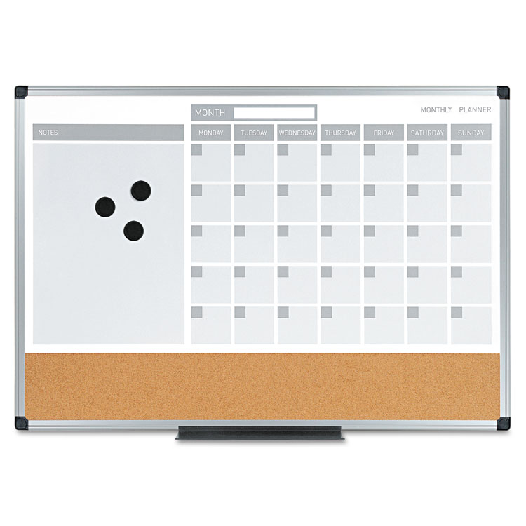 Picture of 3-in-1 Calendar Planner Dry Erase Board, 24 x 18, Aluminum Frame