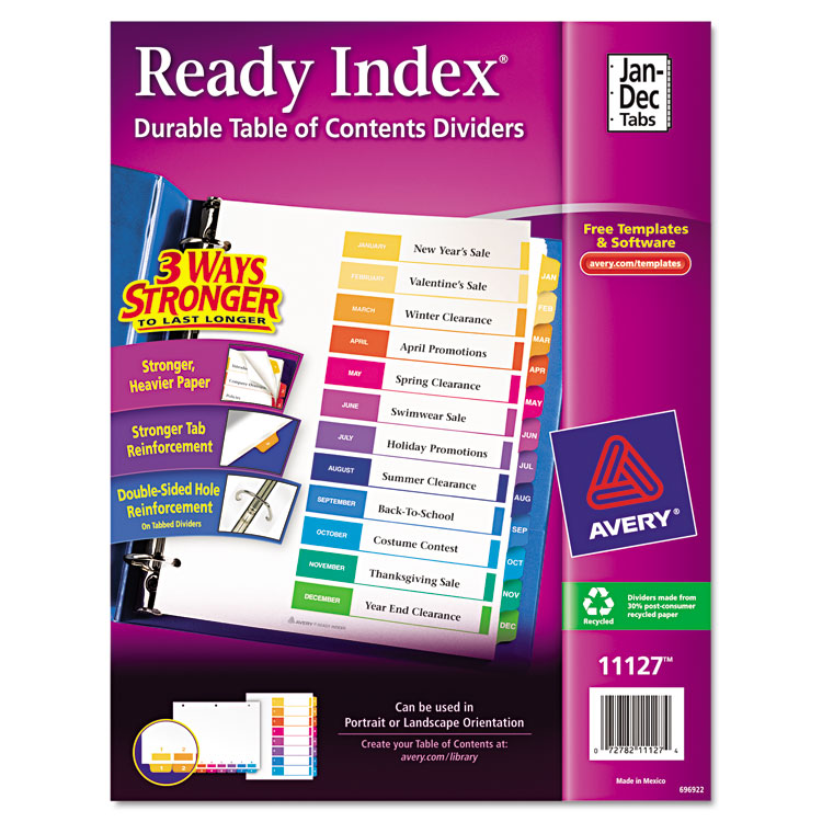 Picture of Ready Index Customizable Table of Contents Multicolor Dividers, 12-Tab, Letter