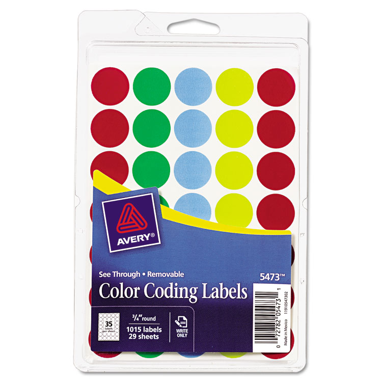 Picture of See Through Removable Color Dots, 3/4 dia, Assorted Colors, 1015/Pack