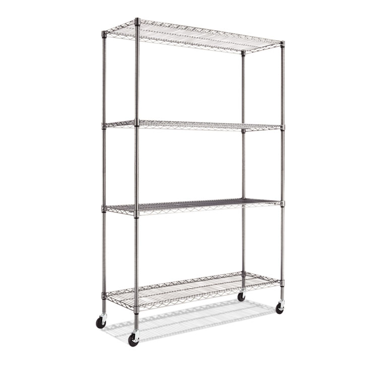 Picture of Alera Complete Wire Shelving Unit w/Caster, Four-Shelf, 48 x 18 x 72, Black Anthracite (ALESW604818BA)
