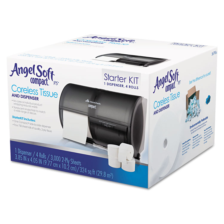 Picture of Tissue Dispenser and Angel Soft ps Tissue Start Kit, 4750 Sheets, 4 Rolls/Carton