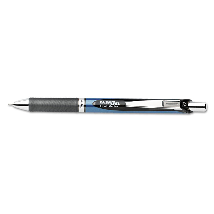 Picture of EnerGel RTX Retractable Liquid Gel Pen, .5mm, Silver/Black Barrel, Black Ink