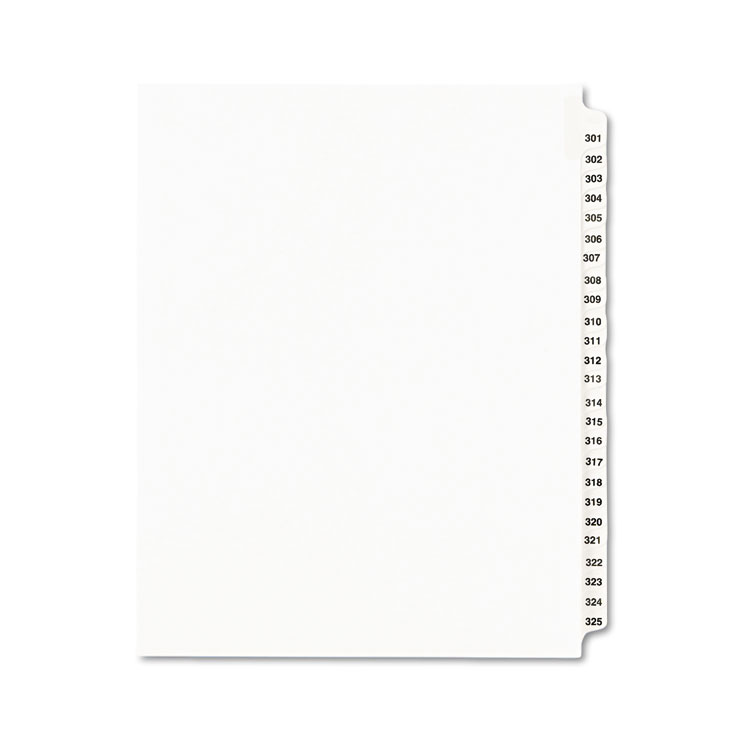 Avery-Style Legal Exhibit Side Tab Divider, Title: 301-325, Letter, White