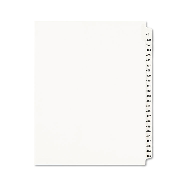 Avery-Style Legal Exhibit Side Tab Divider, Title: 401-425, Letter, White