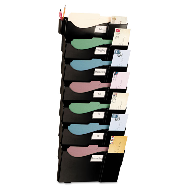 Picture of Grande Central Wall Filing System, Seven Pockets, 16 5/8 x 4 3/4 x 38 1/4, Black