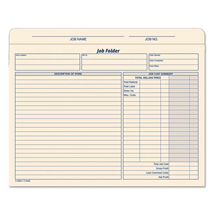 Picture of Jacket Style Job Folders, Straight, Index Top Tab, Letter, Manila, 20/Pack
