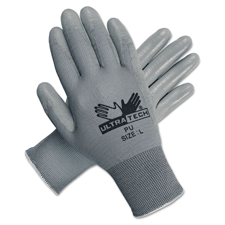 Picture of Ultra Tech Tactile Dexterity Work Gloves, White/gray, Large, 12 Pairs