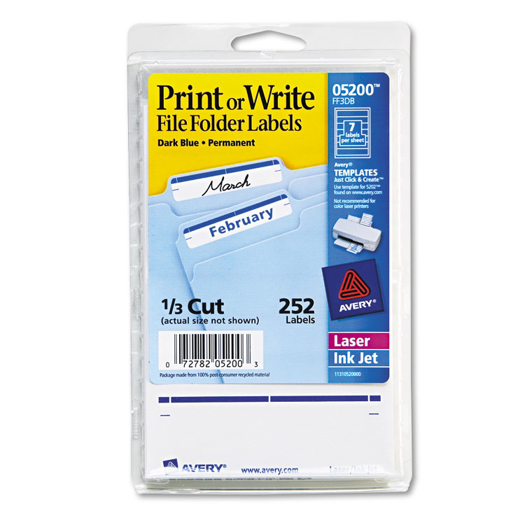 Picture of Print or Write File Folder Labels, 11/16 x 3 7/16, White/Dark Blue Bar, 252/Pack
