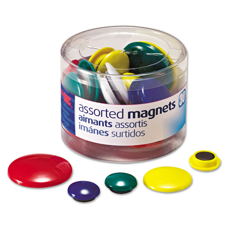 Picture of Assorted Magnets, Circles, Assorted Sizes & Colors, 30/Tub
