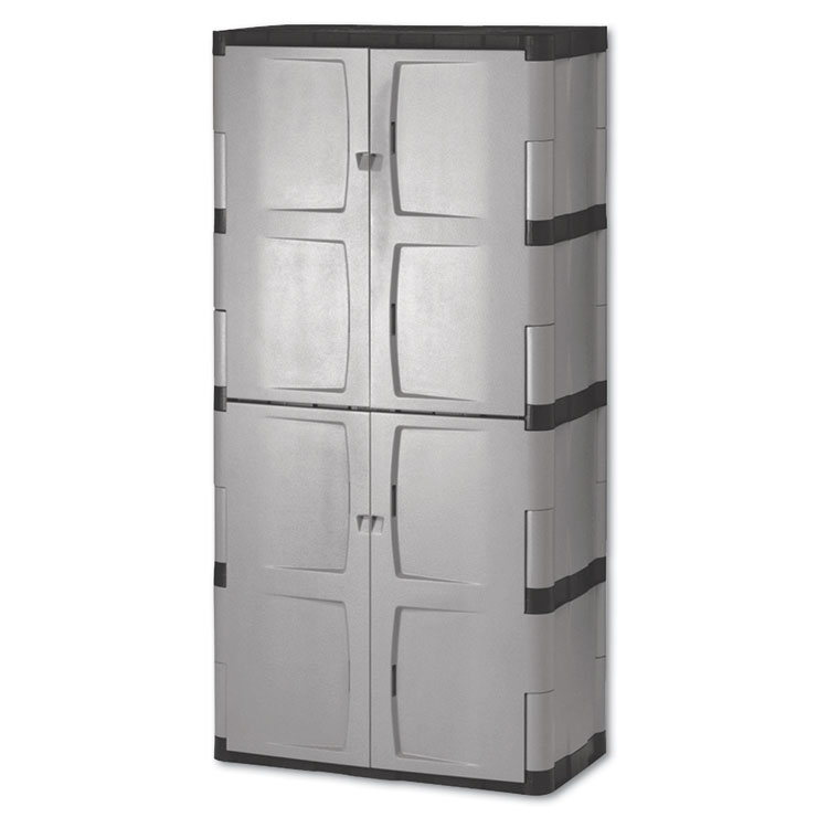 Picture of Double-Door Storage Cabinet - Base/Top, 36w x 18d x 72h, Gray/Black