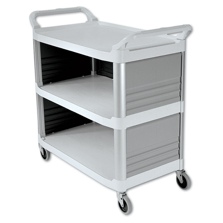 Utility Cart with Locking Doors, Plastic, 3 Shelves, 200 lb Capacity,  33.63 x 18.63 x 37.75, Black