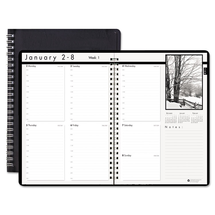 Picture of Weekly Planner w/Black-&-White Photos, 8-1/2 x 11, Black