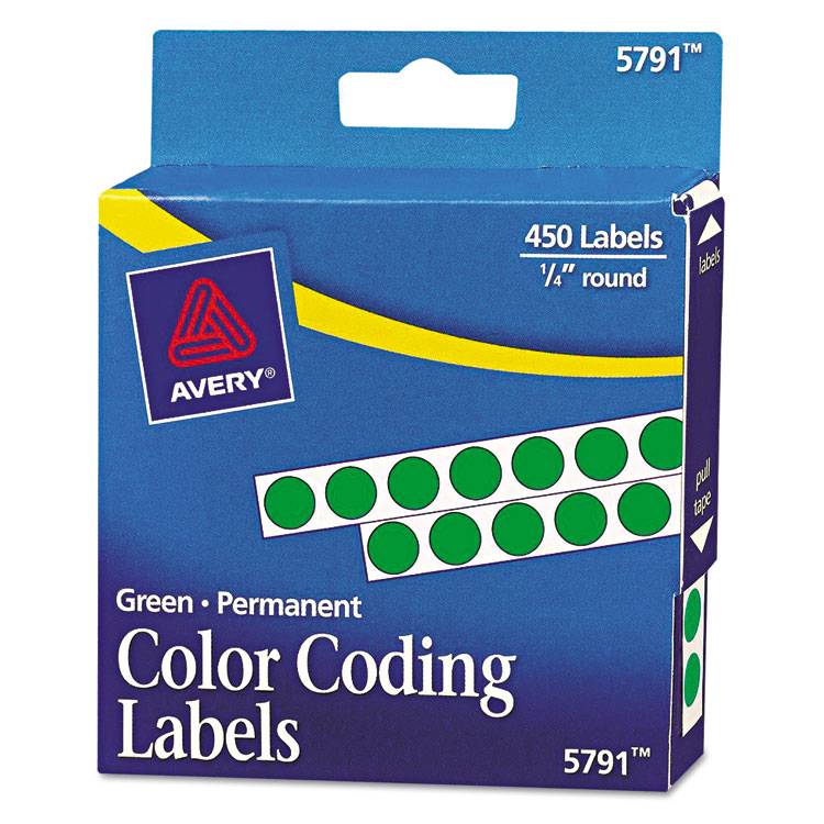 Picture of Permanent Self-Adhesive Round Color-Coding Labels, 1/4" dia, Green, 450/Pack
