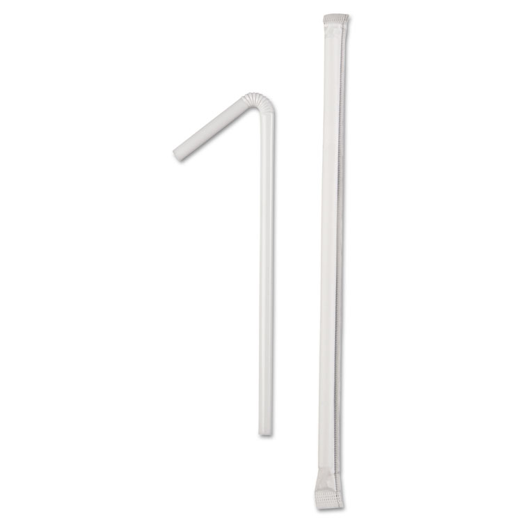 Picture of Wrapped Flex Straws, 7 3/4", Polypropylene, White, 10000/Carton