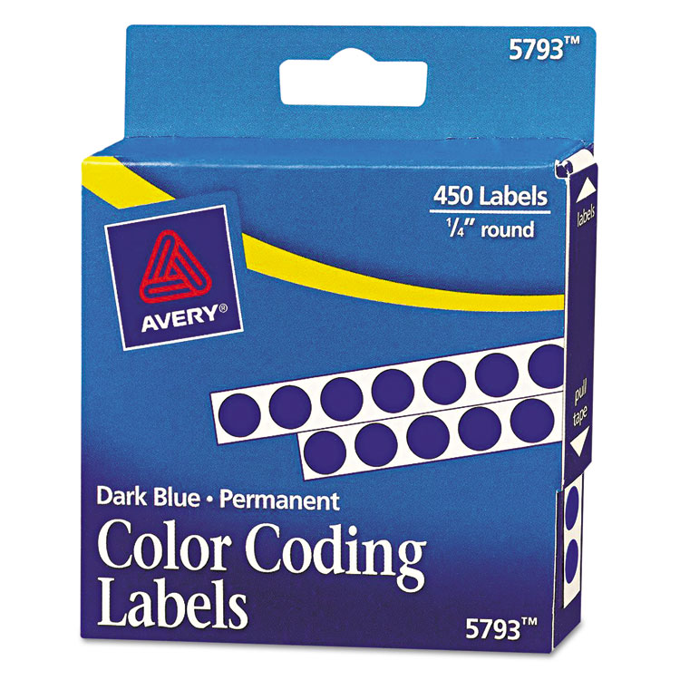 Picture of Permanent Self-Adhesive Round Color-Coding Labels, 1/4" dia, Dark Blue, 450/Pack