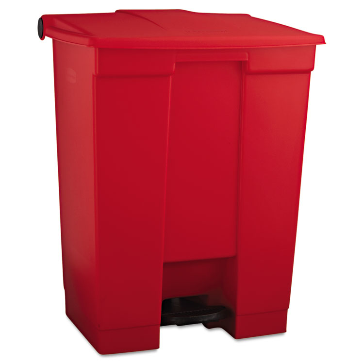 Picture of Indoor Utility Step-On Waste Container, Rectangular, Plastic, 18gal, Red