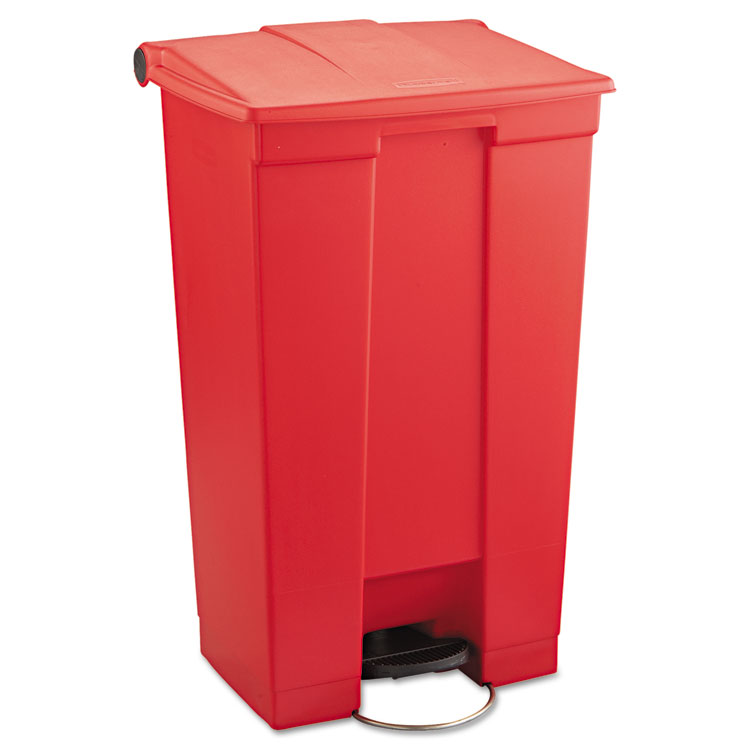 Picture of Indoor Utility Step-On Waste Container, Rectangular, Plastic, 23gal, Red