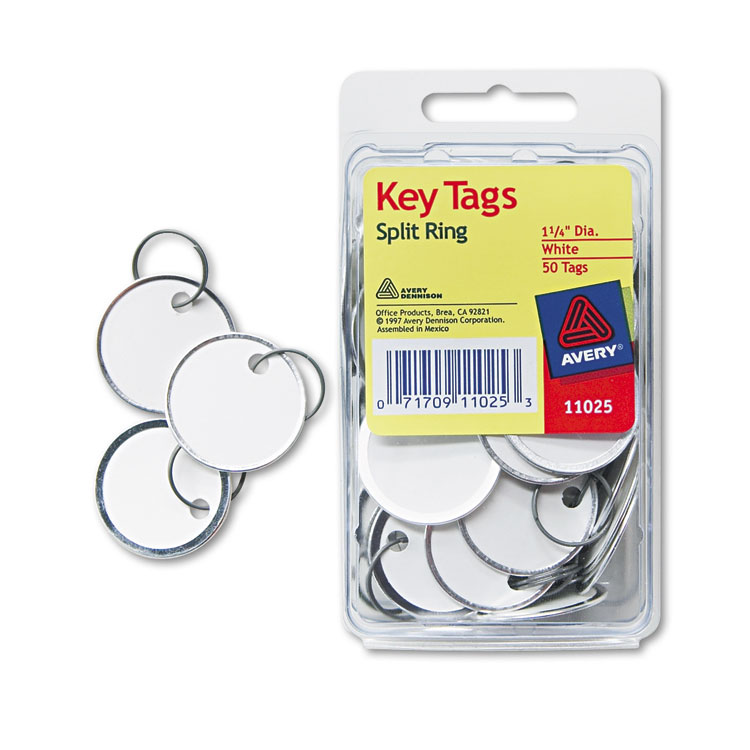 Picture of Card Stock Metal Rim Key Tags, 1 1/4 dia, White, 50/Pack