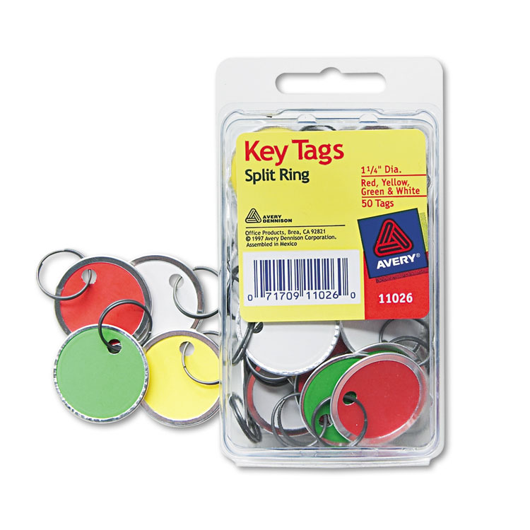 Picture of Key Tags With Split Ring, 1 1/4 Dia, Assorted Colors, 50/pack