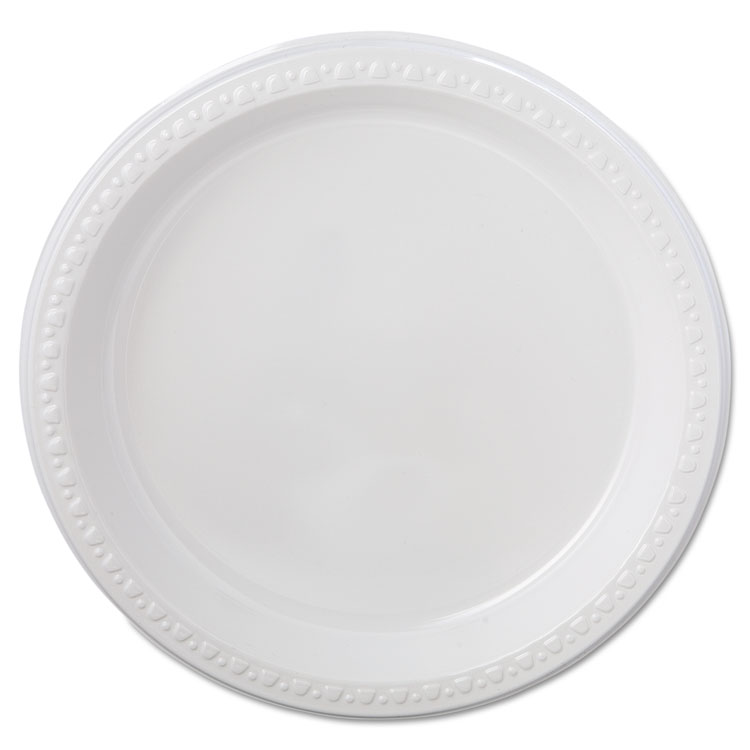 Picture of Heavyweight Plastic Plates, 9" Diameter, White, 125/pack, 4 Packs/ct