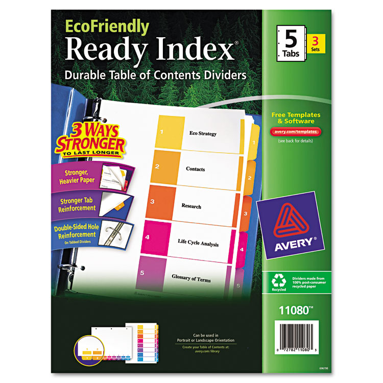 Picture of Ready Index Customizable Table of Contents, Asst Dividers, 5-Tab, Ltr, 3 Sets