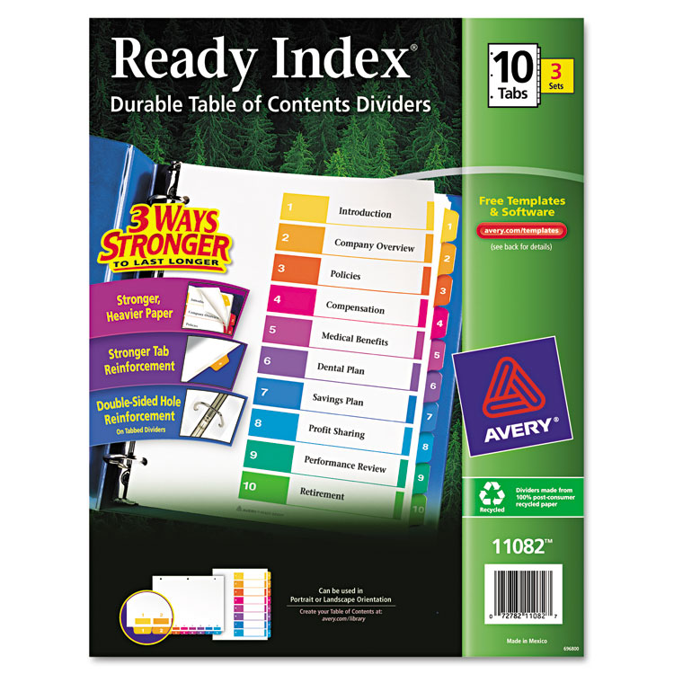 Picture of Ready Index Customizable Table of Contents, Asst Dividers, 10-Tab, Ltr, 3 Sets