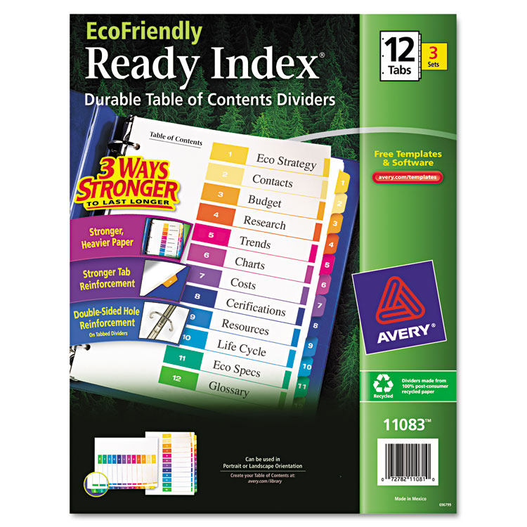 Picture of Ready Index Customizable Table of Contents, Asst Dividers, 12-Tab, Ltr, 3 Sets