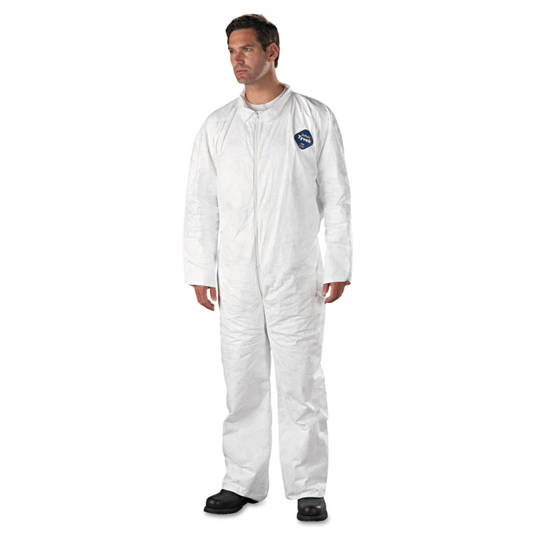 Tyvek Coveralls, Open Wrist/Ankle, HD Polyethylene, White, X-Large, 25/Carton